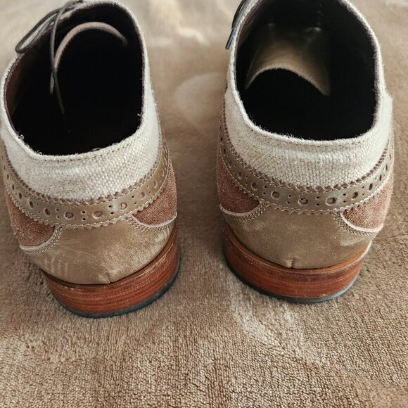 Salvatore Ferragamo Men's Beige Suede & Canvas Cap Toe Oxford Shoes US 11 EE - Picture 4 of 10